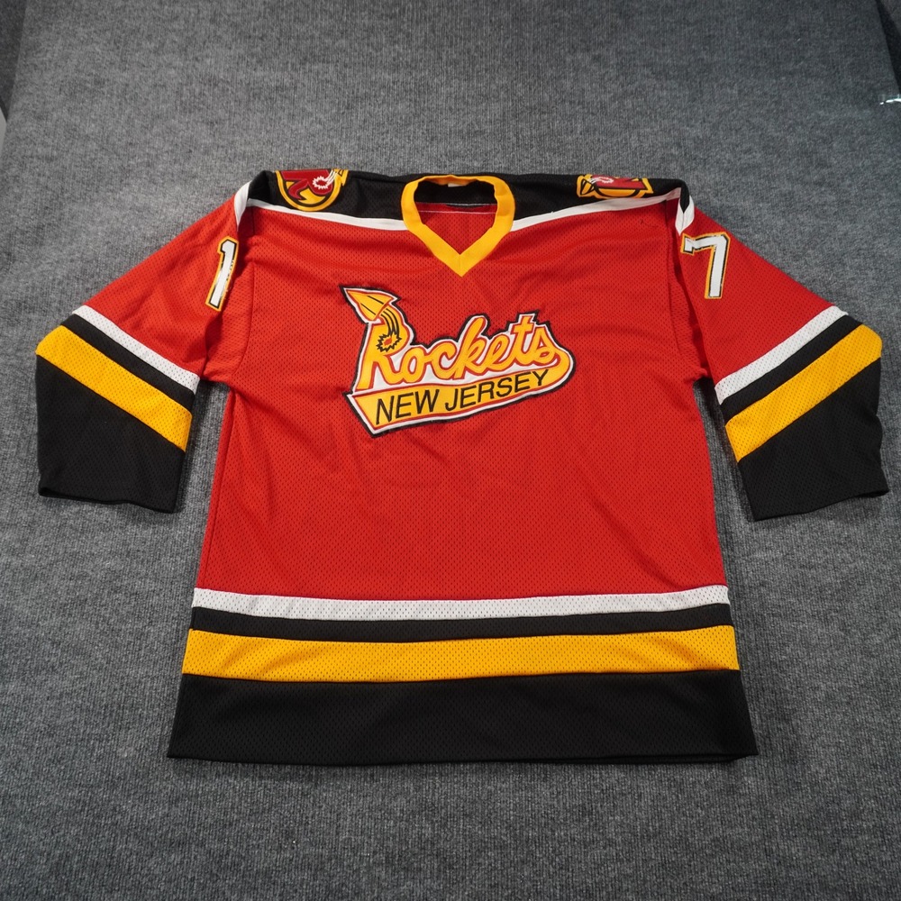 New Jersey Rockets Hockey Jersey Mens XL Red Mesh Striped V-Neck 17